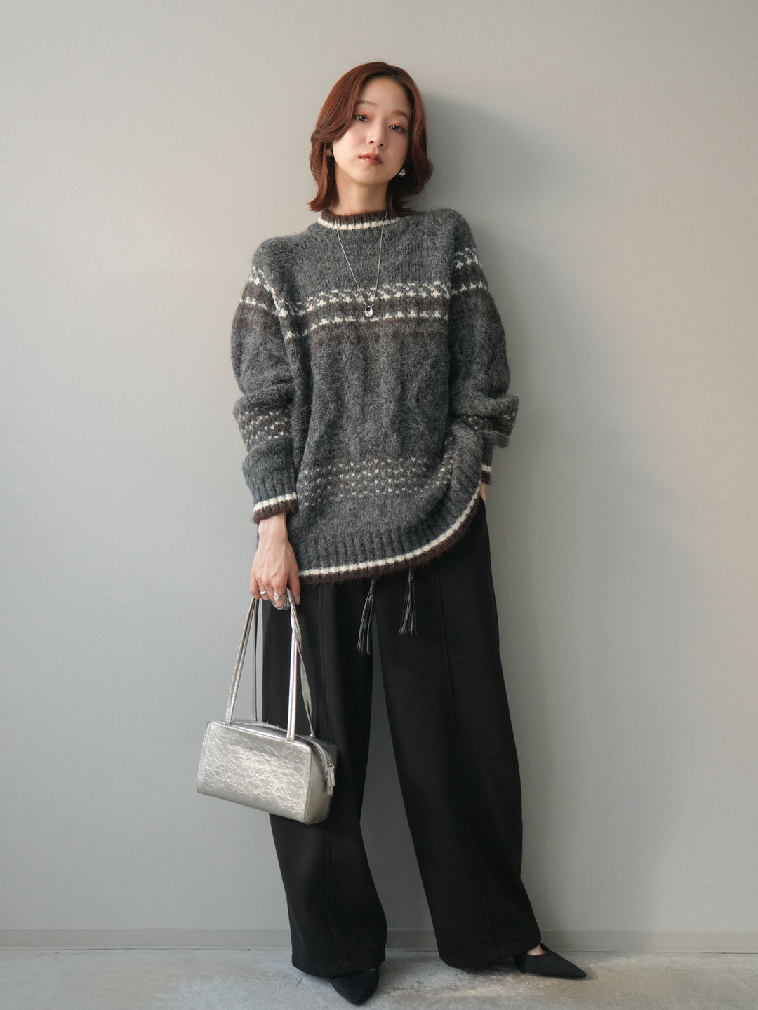 [予約]ベルト付裏起毛センターシームカーブパンツ/black