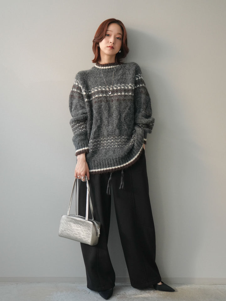 [予約]ベルト付裏起毛センターシームカーブパンツ/black