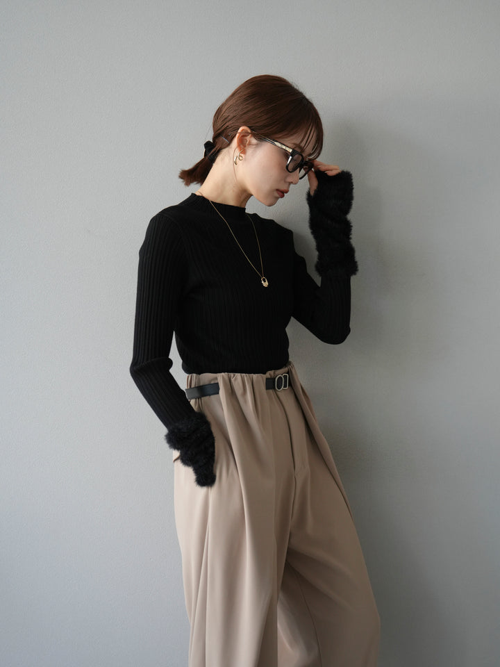 [予約]アームシャギーランダムリブニットトップス/ブラック