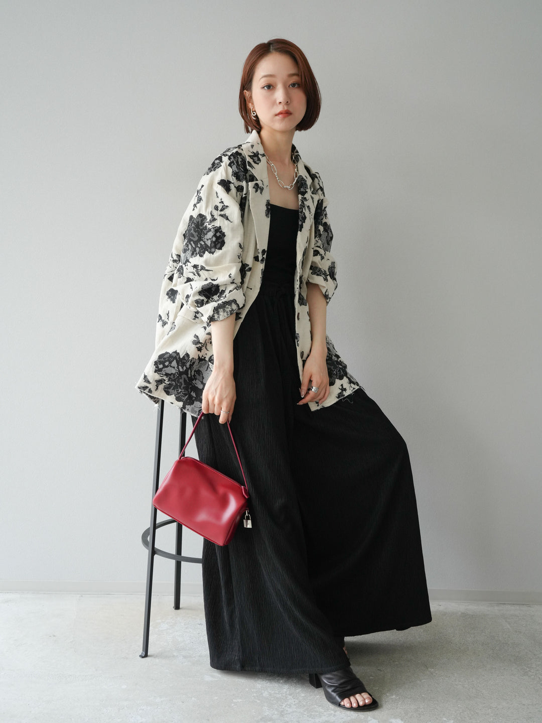 [予約]ジャガードカットオフジャケット/ブラック