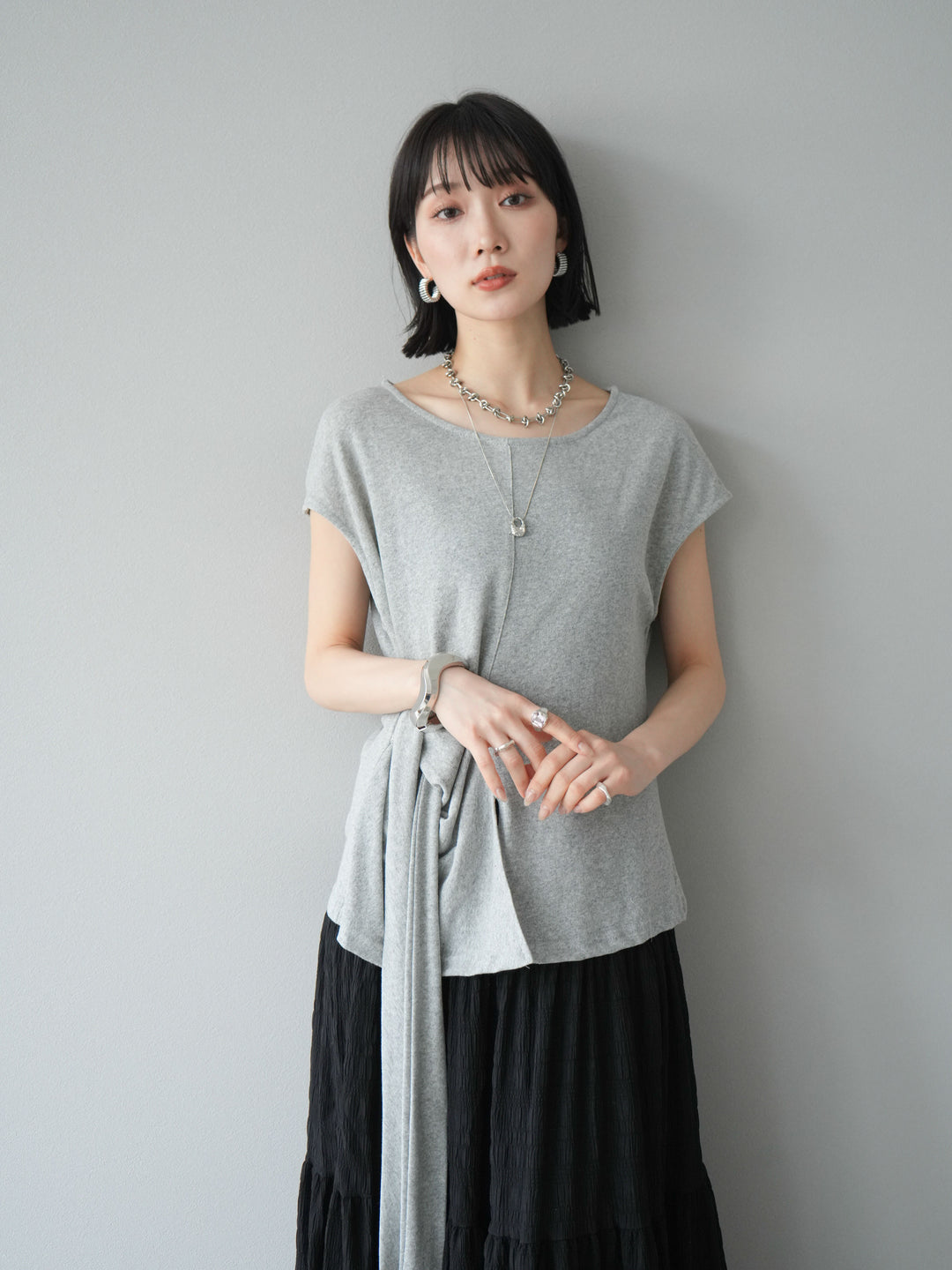 [予約]フロント巻きデザインカットソー/グレー