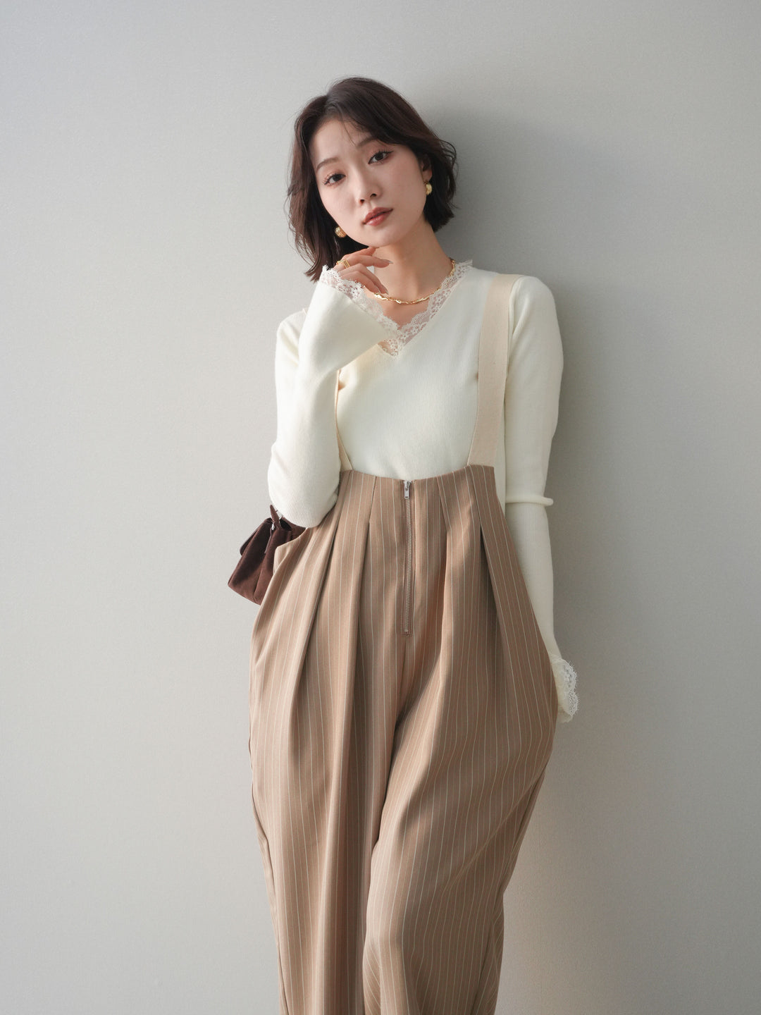 [SET]レースドッキングVネックニットトップス+選べるアクセセット(2set)