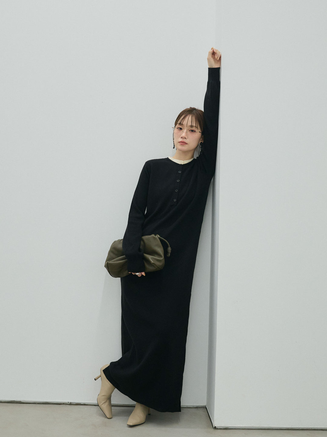 【Allure】[SET]ヘンリーネックレイヤードニットワンピース+ヘンリーネックレイヤードニットワンピース(2set)