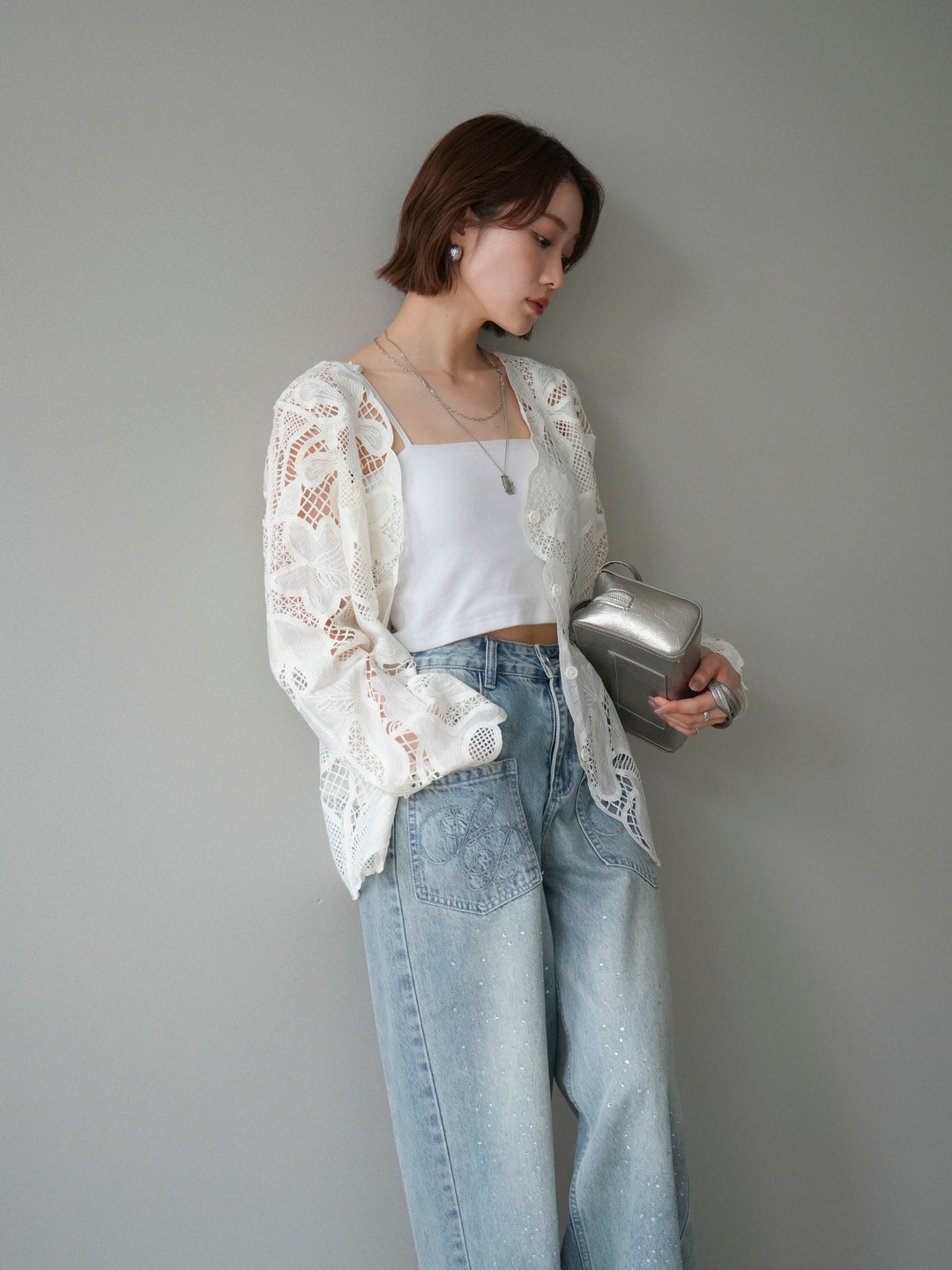 [予約]立体レーススカラップブラウス/white