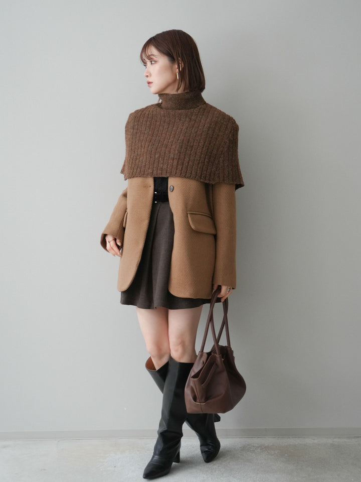 [SET]ケープ付ノーカラージャケット+ベルト付きタックミニスカート(2set)