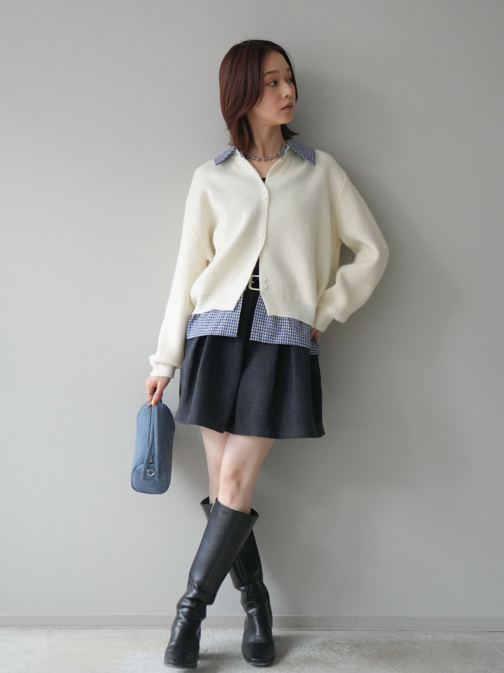 [予約]ベルト付きタックミニスカート/charcoal