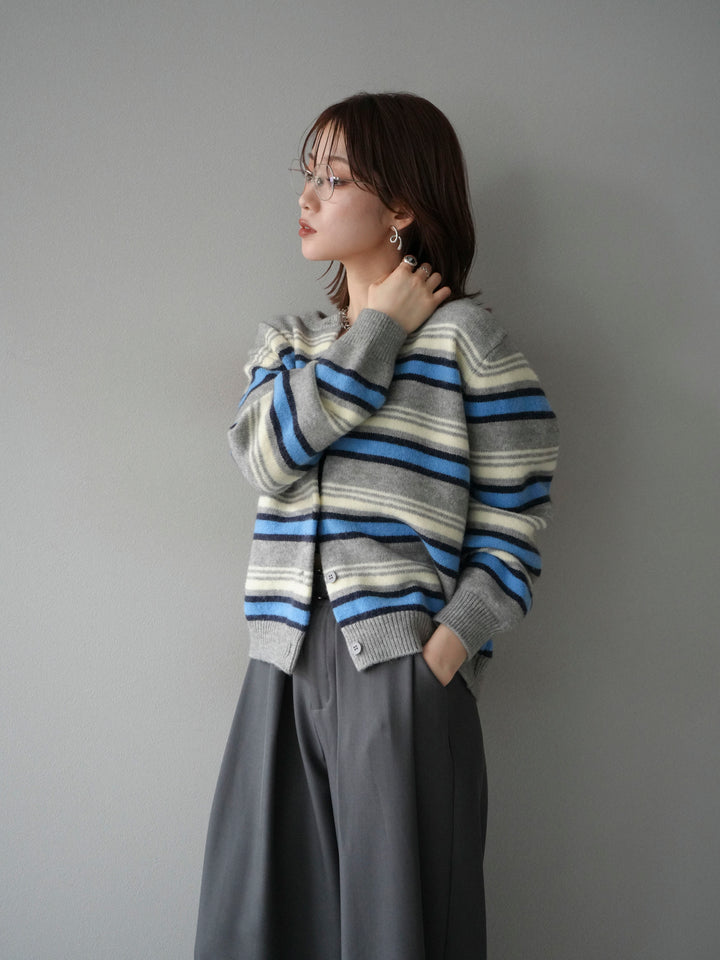 [予約]マルチボーダーニットカーディガン/gray