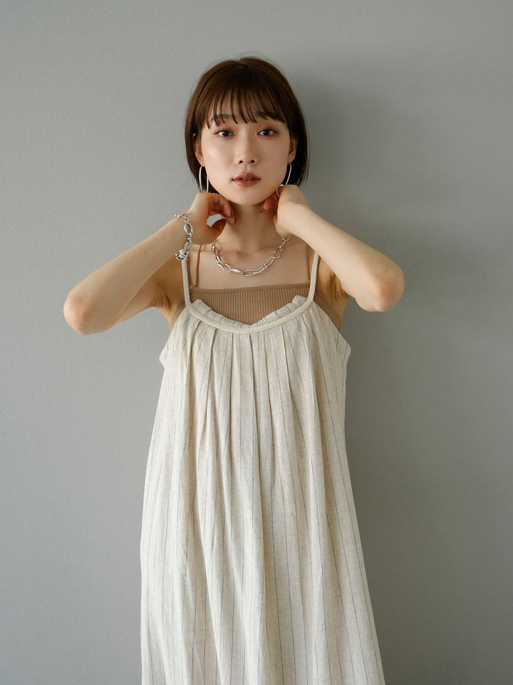 [SET] Cotton linen striped cami dress + choice of necklace set (2 sets)