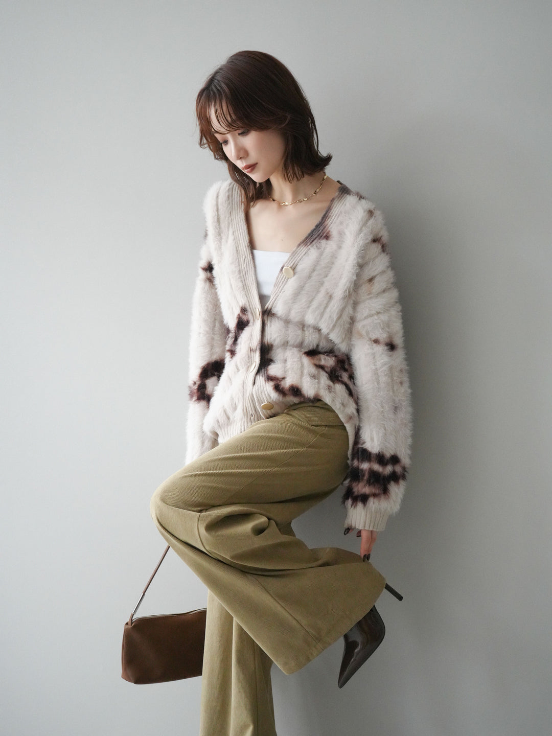 [SET]ニュアンス柄シャギーニットカーディガン+選べるアクセセット(2set)