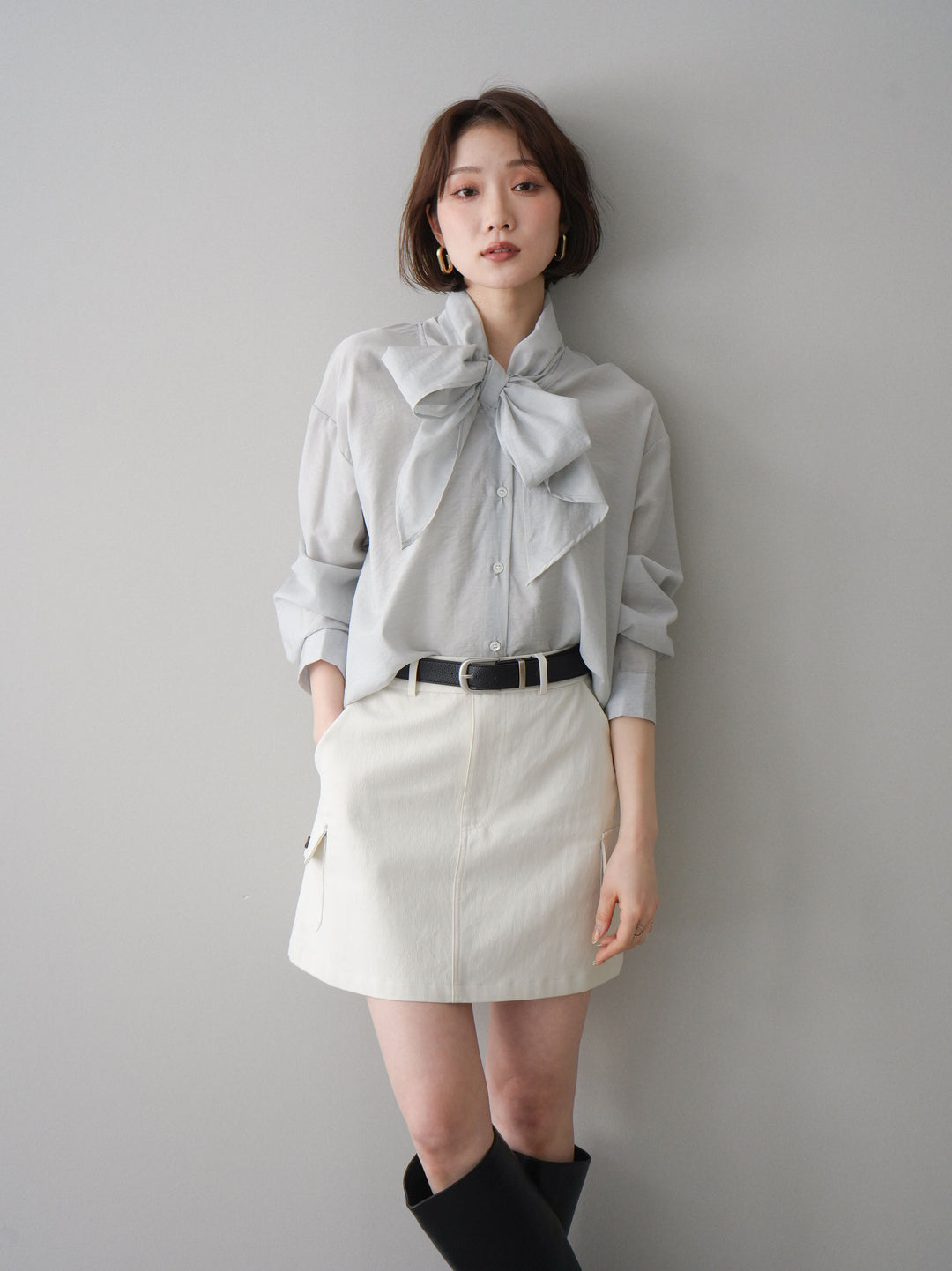 [SET]シアーボウタイブラウス+シアーボウタイブラウス(2set)