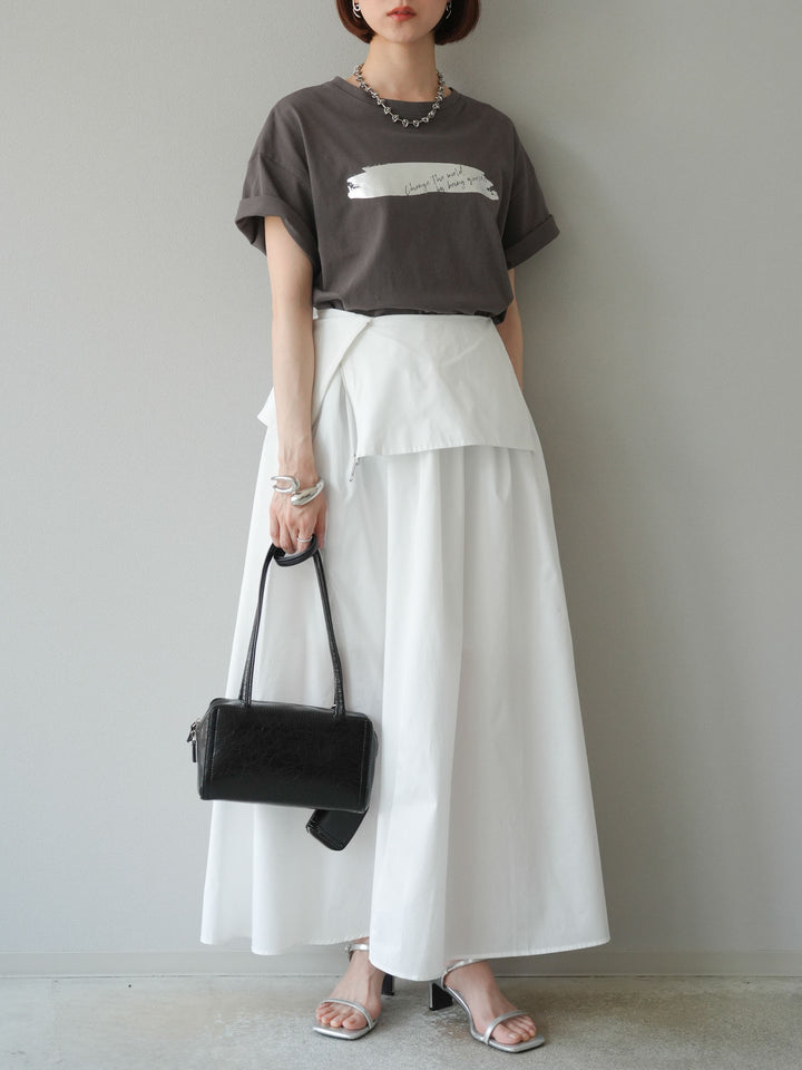 [予約]箔プリントTシャツ/チャコールシルバー