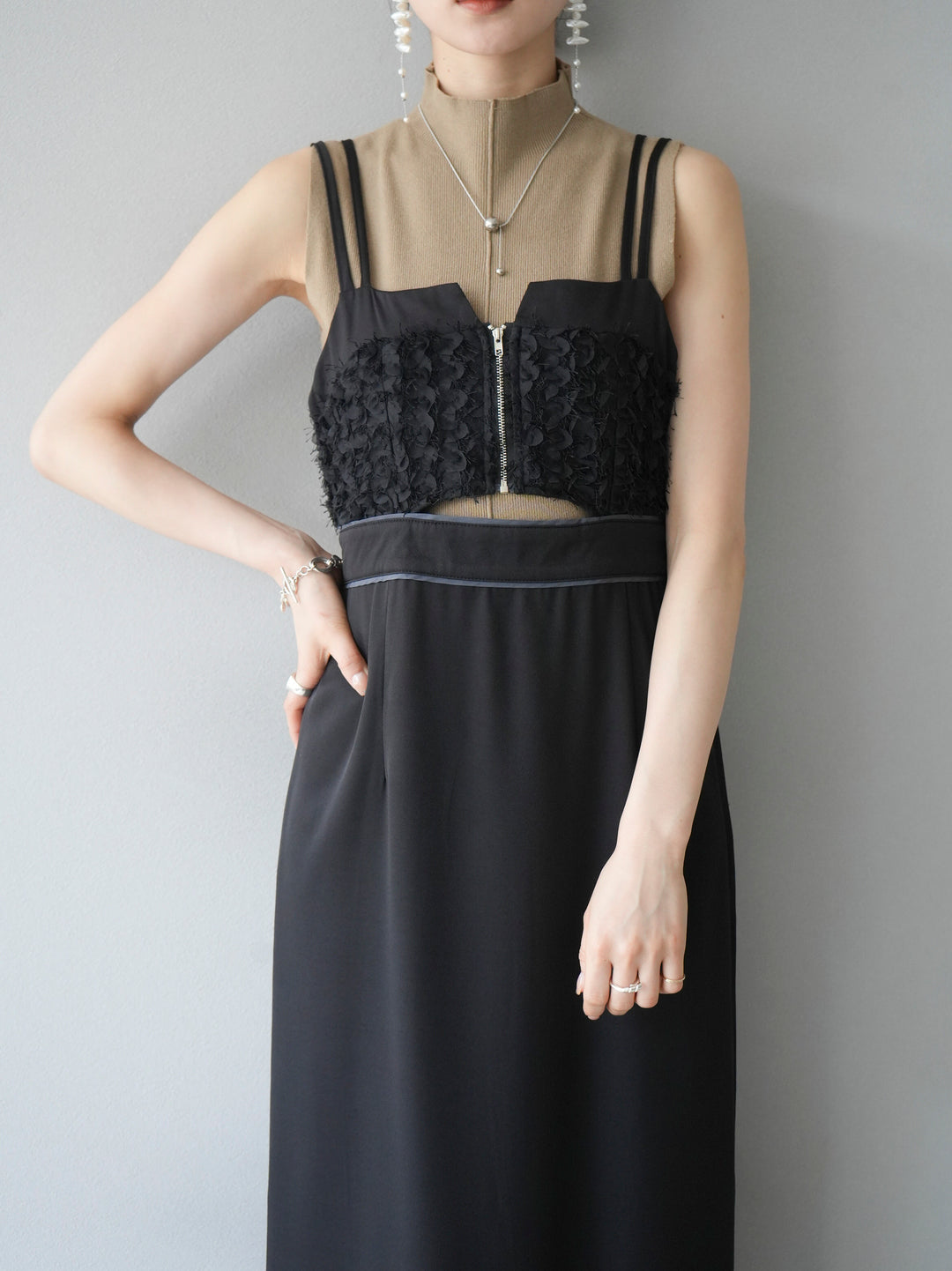 [Pre-order] Jacquard bustier design dress/Black