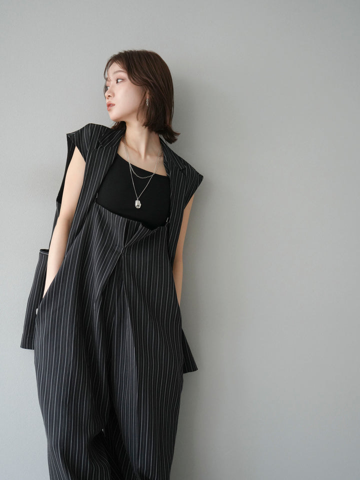 【着回しセット】[SET]ヘリンボーンストライプジレ+シアー切替ベロアトップス+ヘリンボーンストライプサロペット(3set)