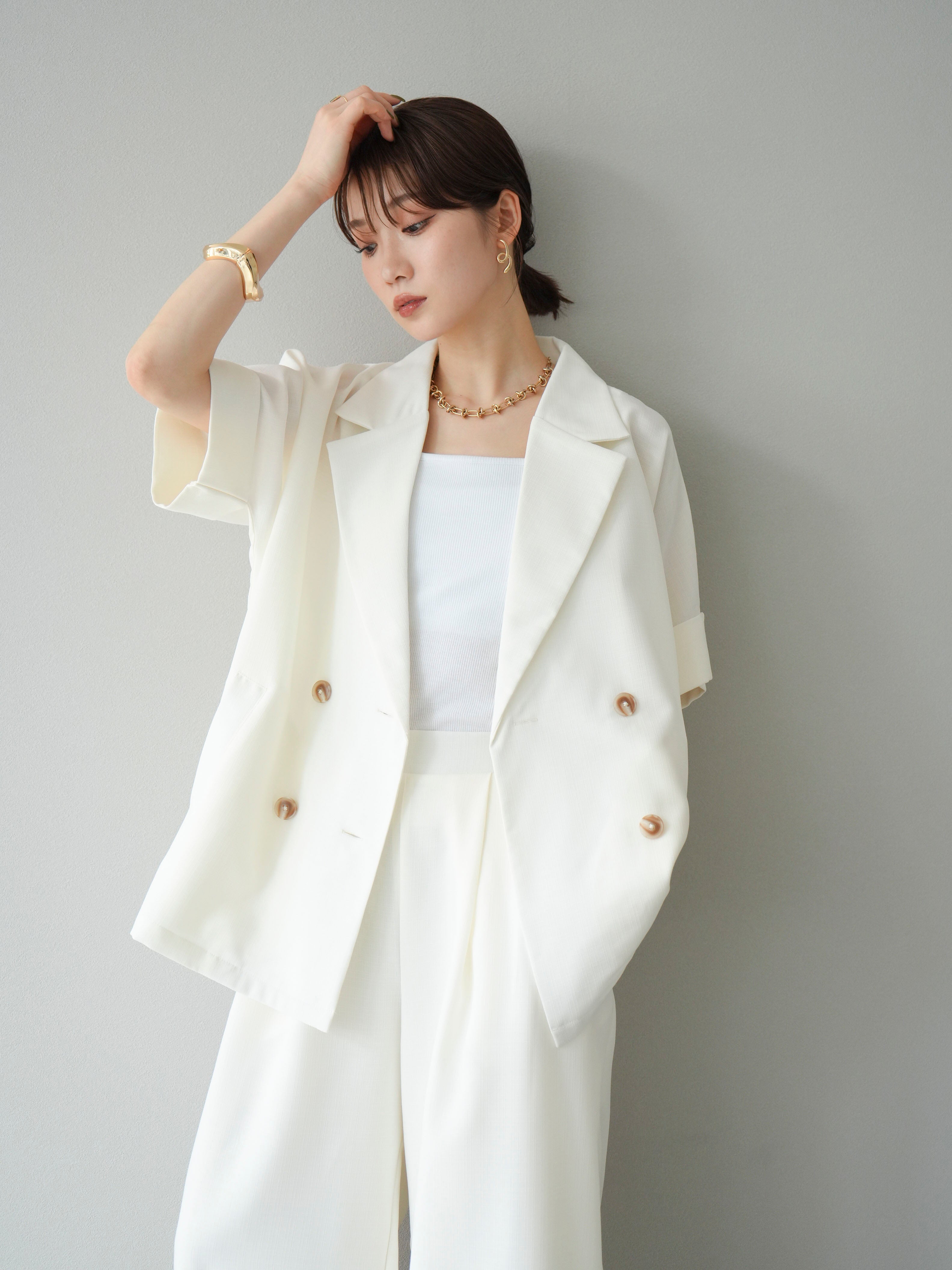 予約]リネンライクハーフテーラードジャケット/アイボリー – Lumier