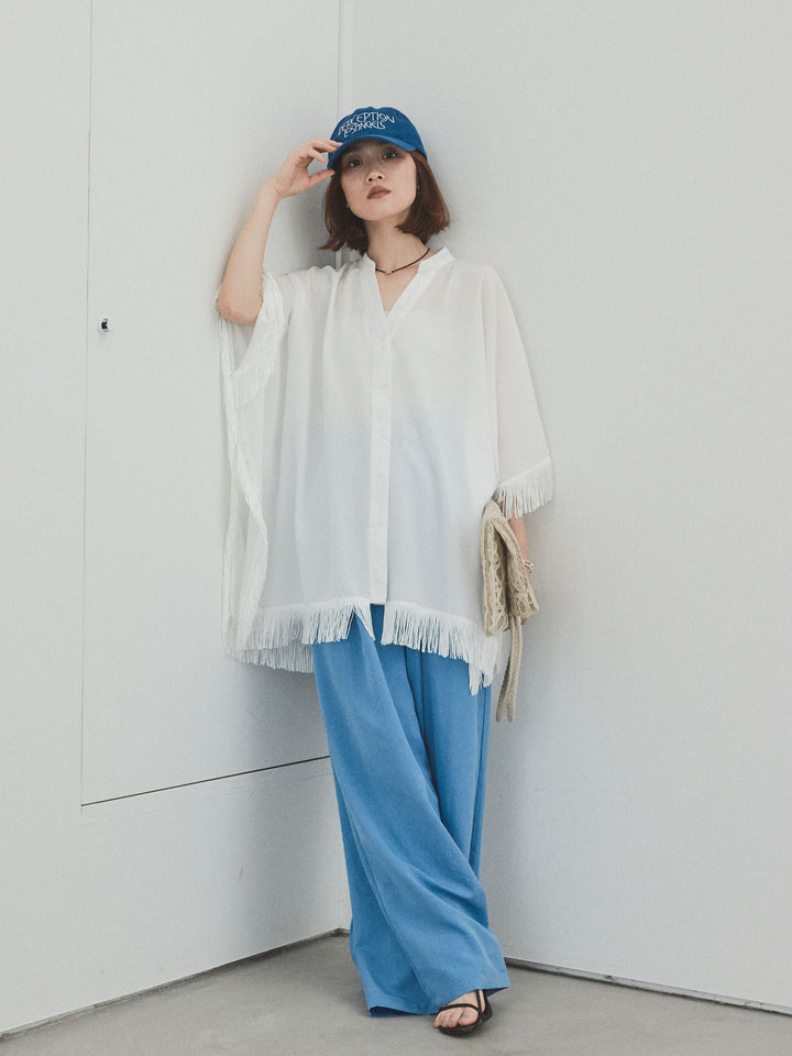 [予約]スクエアフリンジポンチョブラウス/オフ
