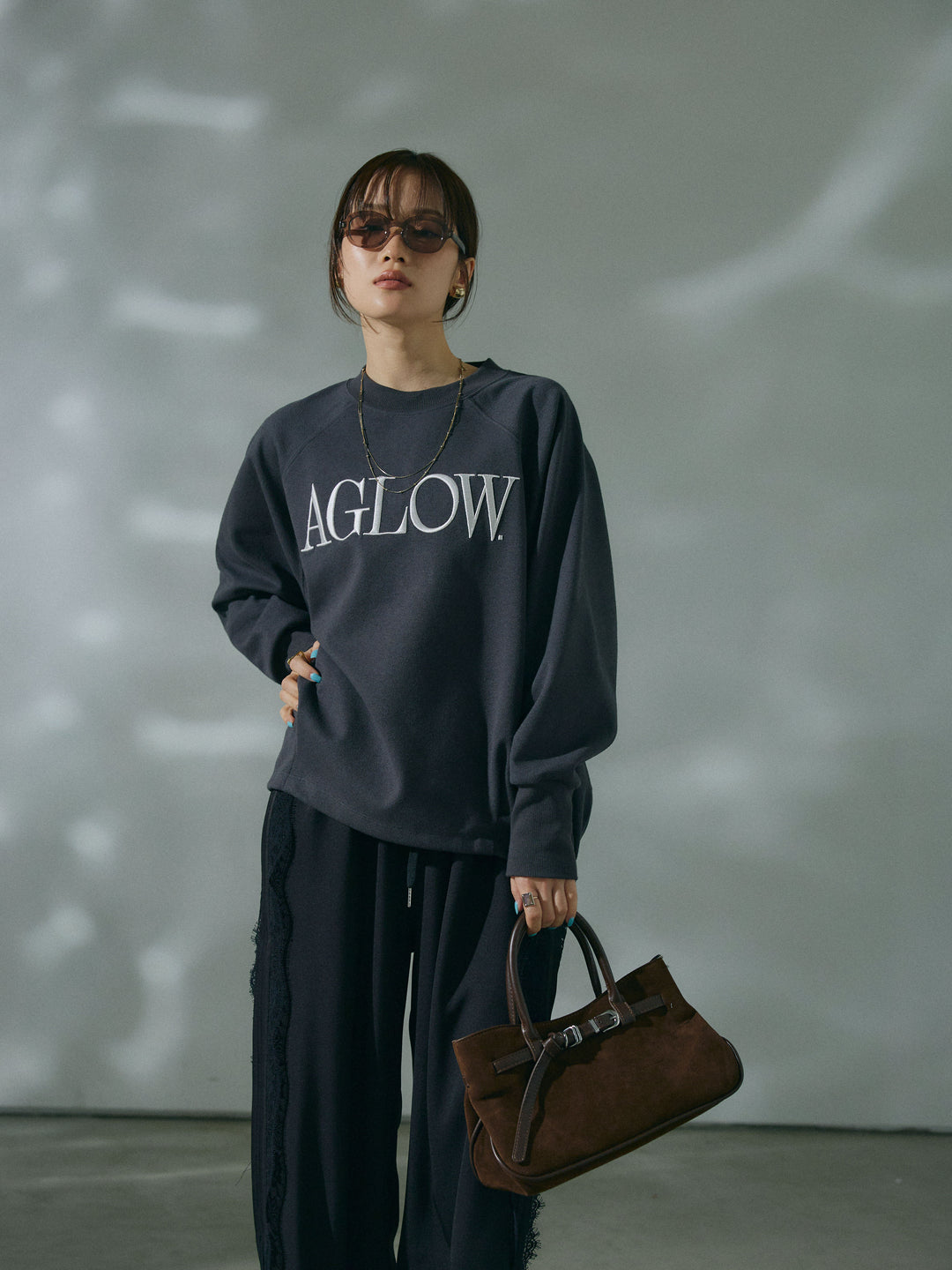 【Allure】[SET]ブークレダンボールロゴ刺繍プルオーバー+サイドピンタックレースイージーワイドパンツ(2set)