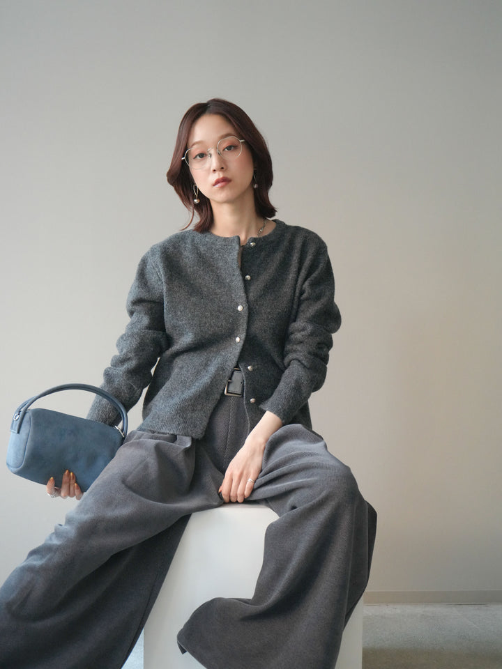 [SET]アンティークボタンニットカーディガン+ベルトデザインループコールテンワイドパンツ(ベルト付き)(2set)