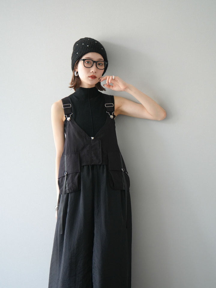 [SET] 戰術背心歐根紗洋裝 + 麻質寬鬆寬褲 (2 件套)