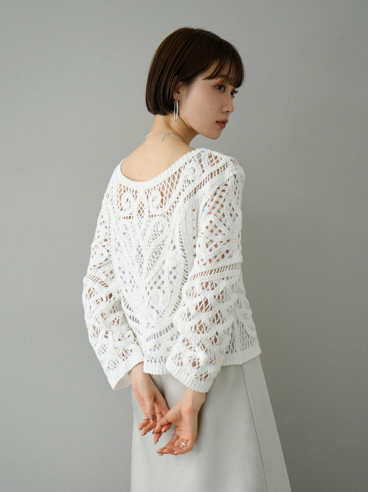 [Pre-order] Mixed openwork knit pullover/off