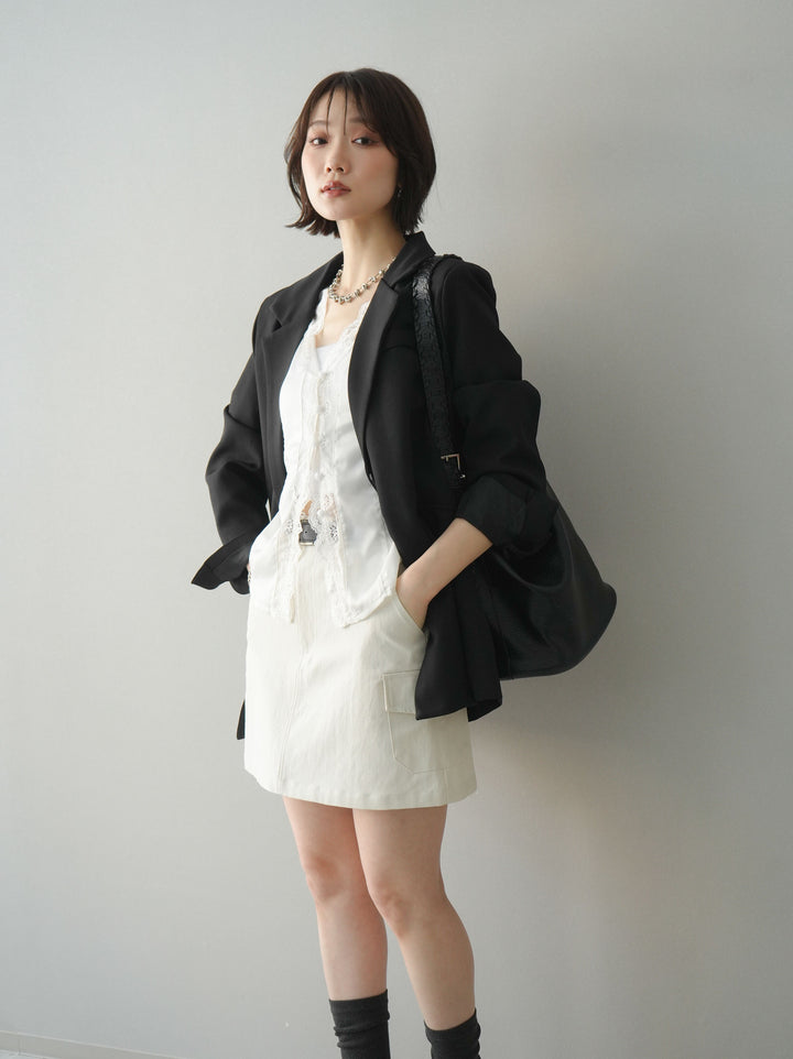 [SET]バックスリットデザインジャケット+ベルト付カーゴミニスカート(2set)