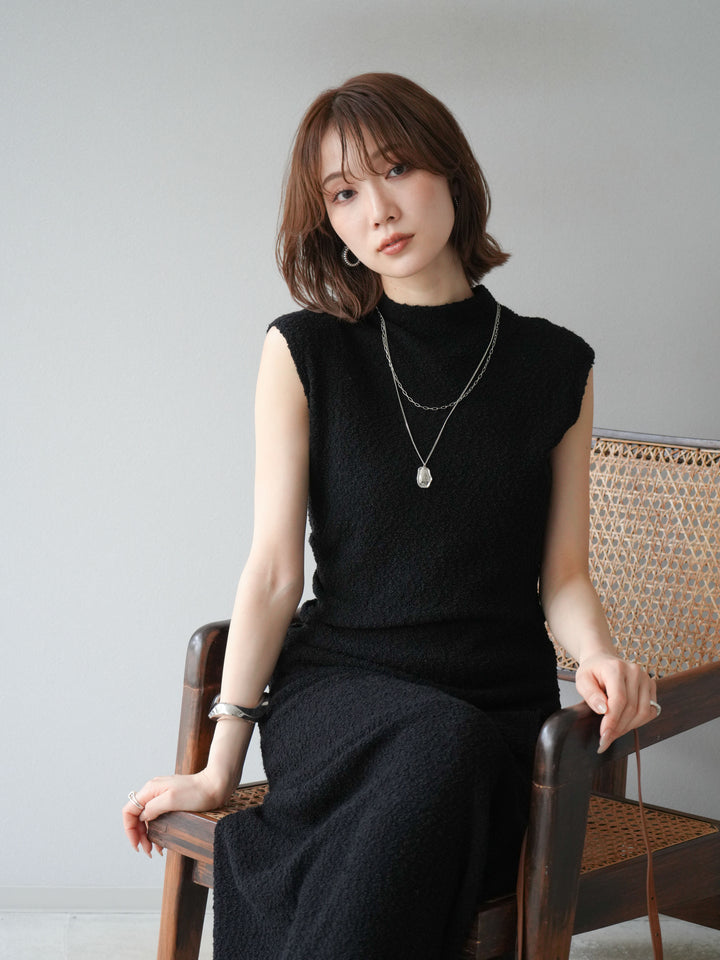 [予約]ブークレアシメニットノースリーブトップス/ブラック