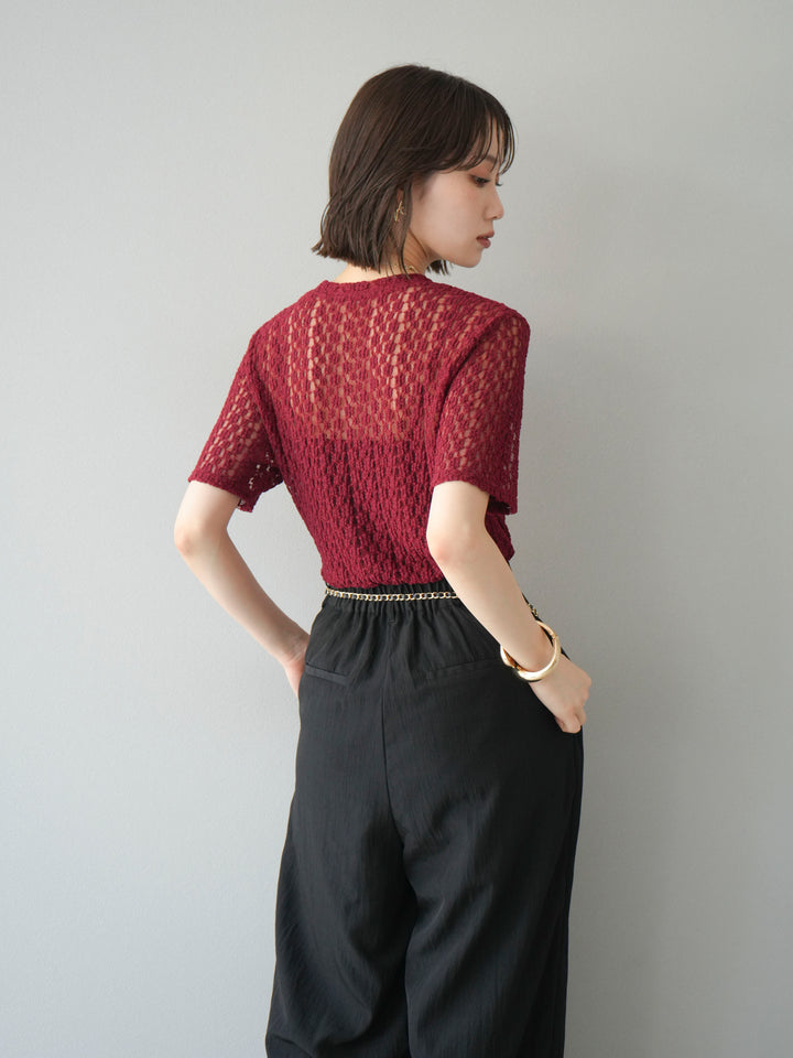 【預購】剪裁蕾絲T卹/波爾多紅