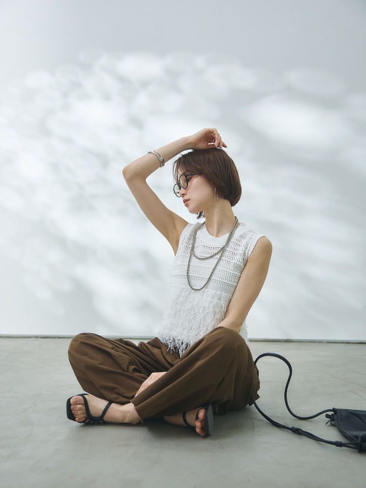 【Allure】[SET]フリンジクロップドニットベスト+フリンジクロップドニットベスト(2set)