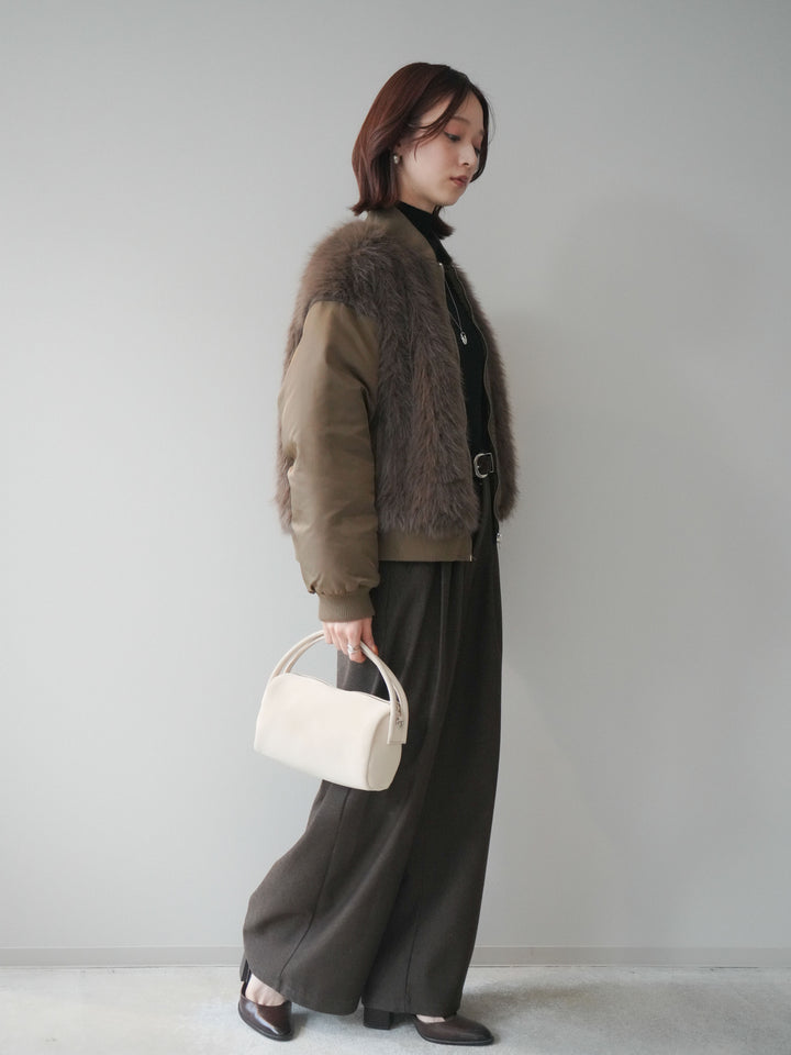 [SET]ファードッキングMA-1+アニマル柄ベルト付きウールタッチワイドパンツ(2set)