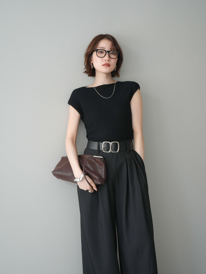 [予約]サイドシャーリングボトルネックノースリーブニットプルオーバー/black