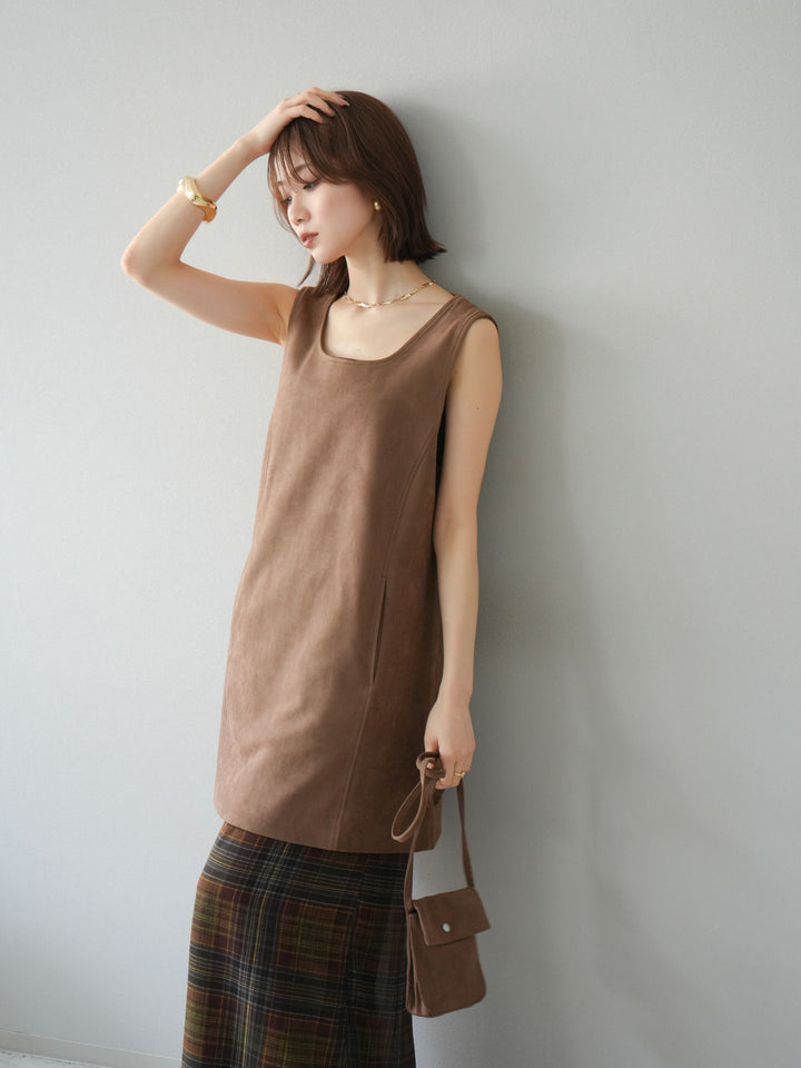 [予約]ショルダーポーチ付スウェードミニワンピース/ブラウン