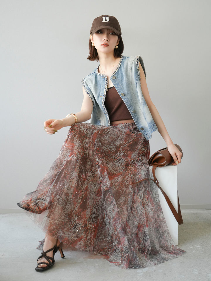 [予約]ツイードデザインデニムベスト/ライトブルー