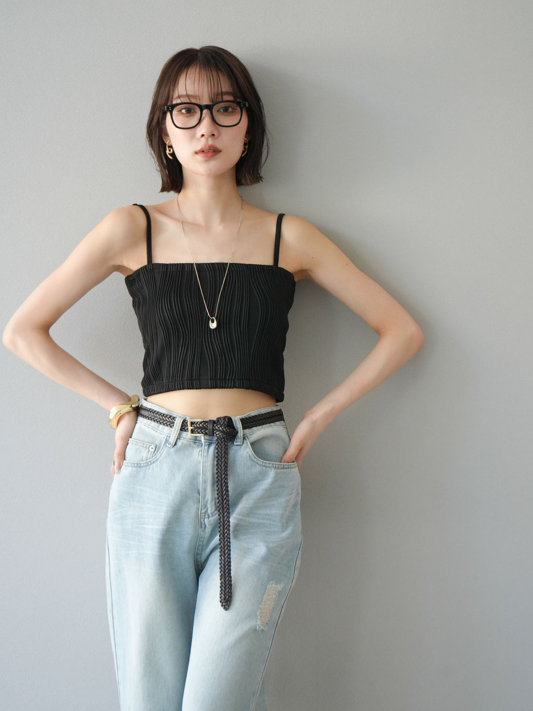 [SET]ウェーブパイピングカップ付ベアキャミソール+ウェーブパイピングカップ付ベアキャミソール(2set)