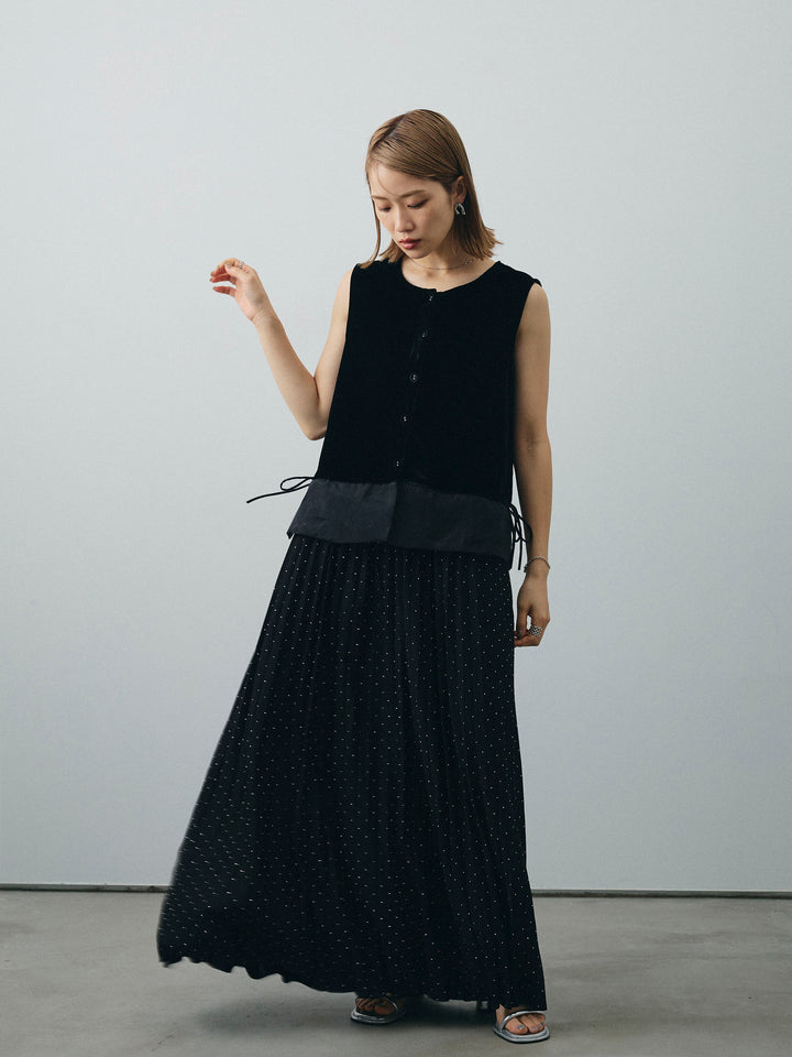 [予約]ラインストーンプリーツスカート/ブラック