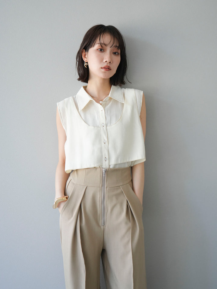 [予約]ステッチシアーレイヤードデザインブラウス/アイボリー