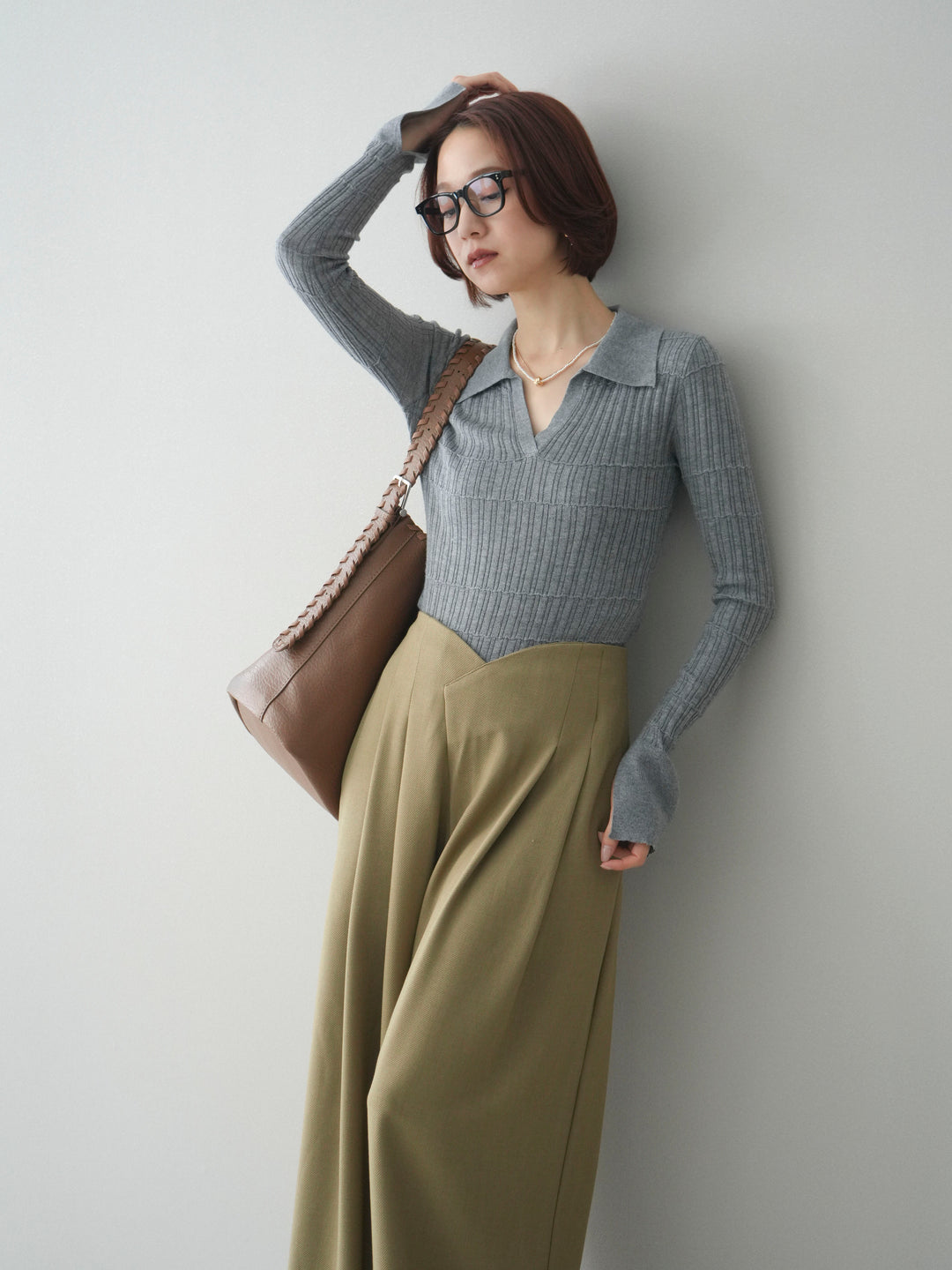 [予約]シアーリブスキッパーニットトップス/gray