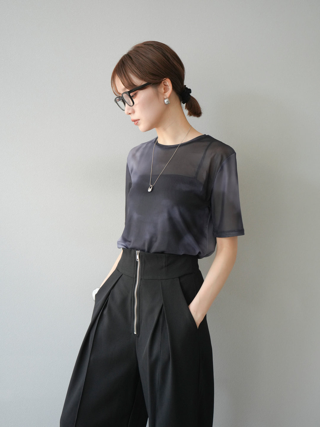 [予約]タイダイ柄シアーハーフトップス/モノトーン