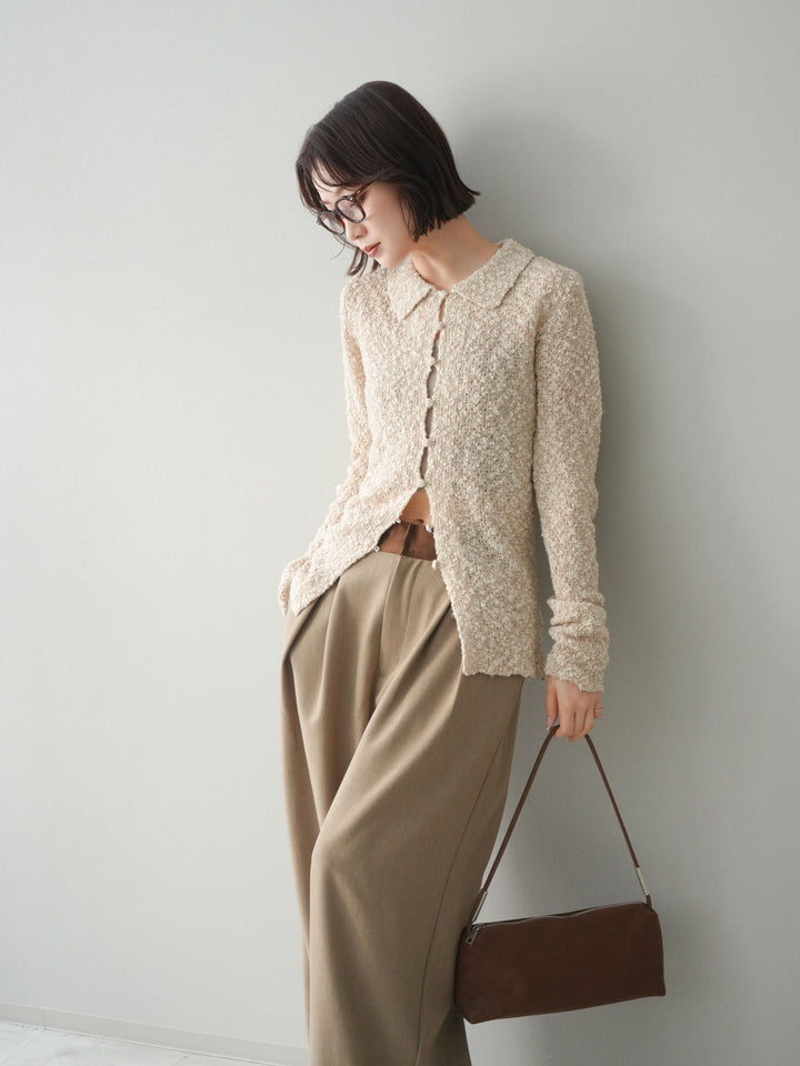 [SET]透かし編みブークレポロニットトップス+選べるアクセセット(2set)