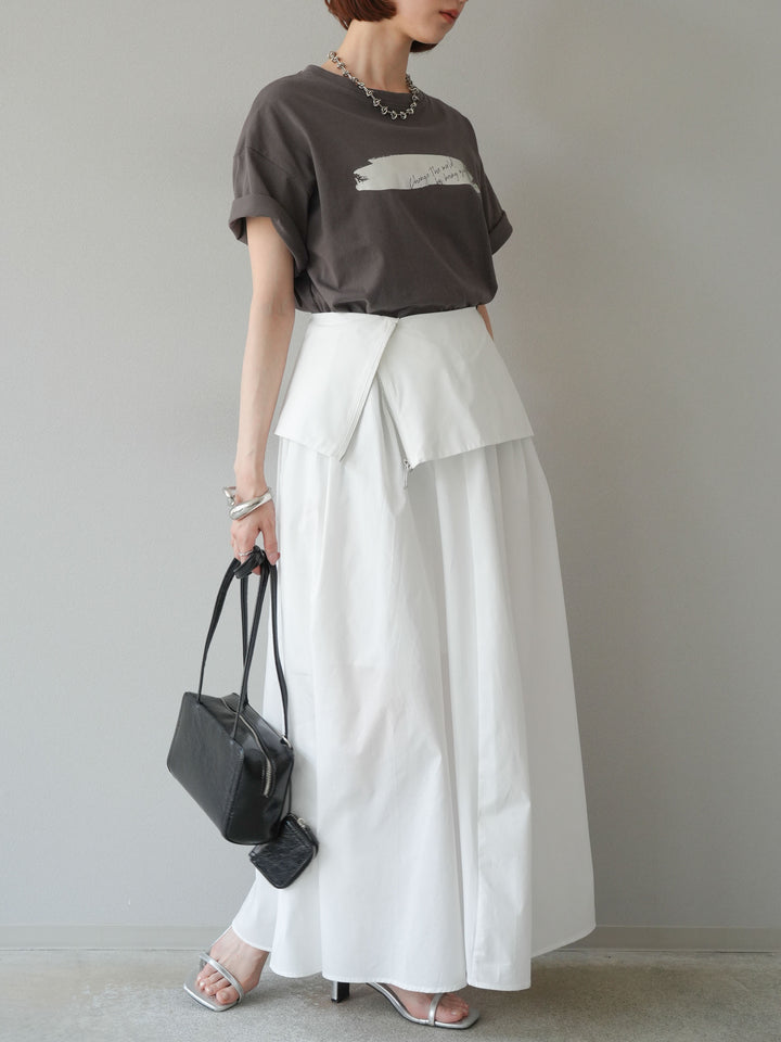 [予約]レイヤードジップデザインブロードフレアスカート/ホワイト