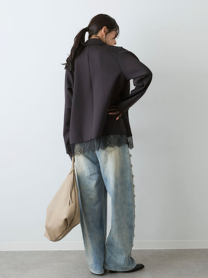 [SET]ボンディングレースヘムジャケット+ナポレオンライトウォッシュワイドデニム(2set)