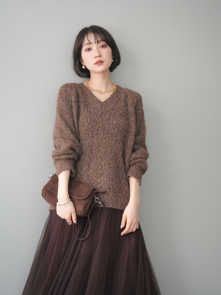 [SET]Vネックスラブニットプルオーバー+選べるアクセセット(2set)