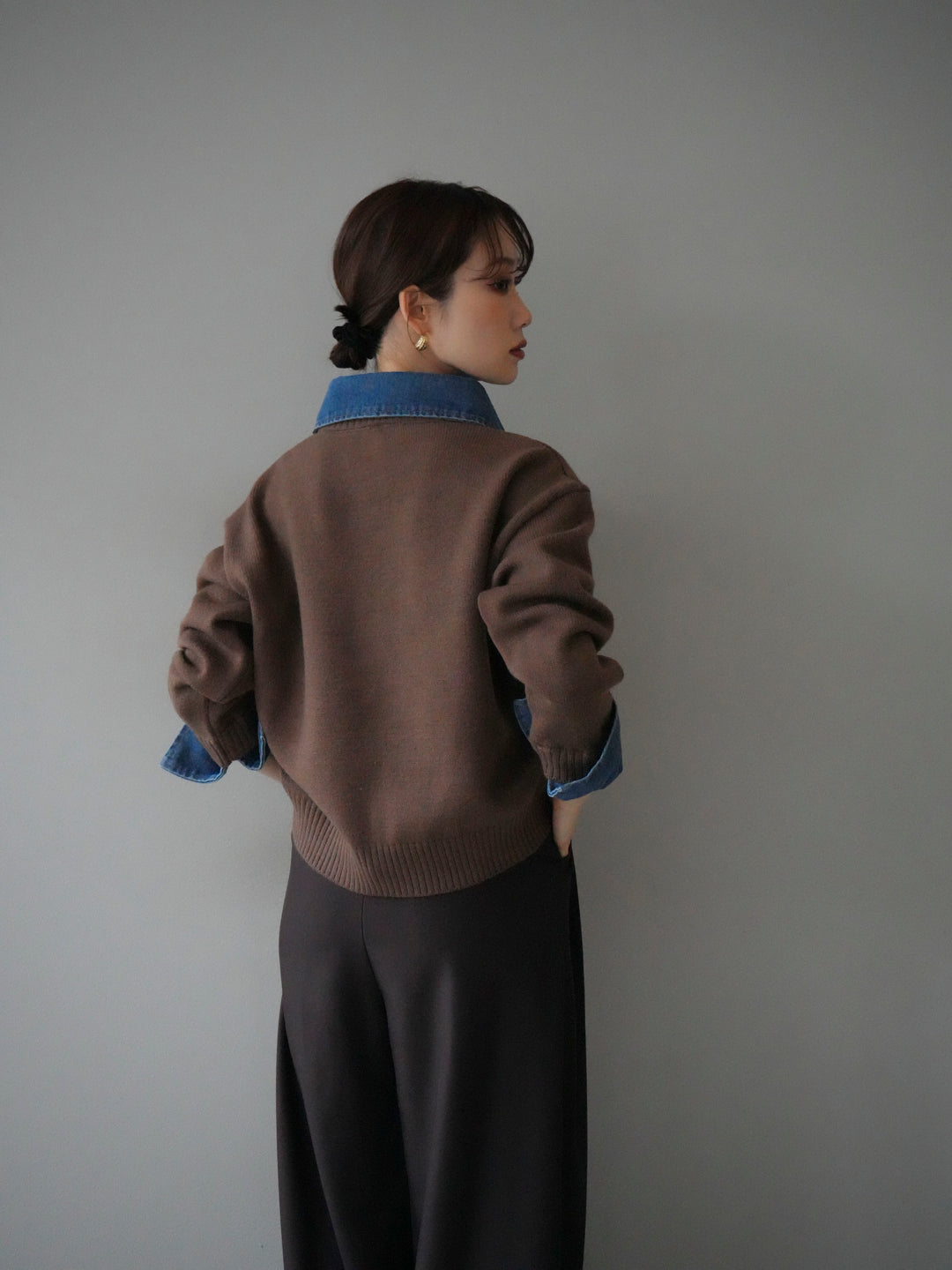 [SET]デニム襟ポロニットプルオーバー+デニム襟ポロニットプルオーバー(2set)