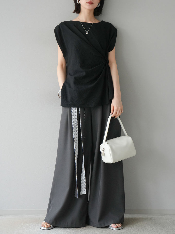 [予約]サイドツイストフレンチトップス/ブラック