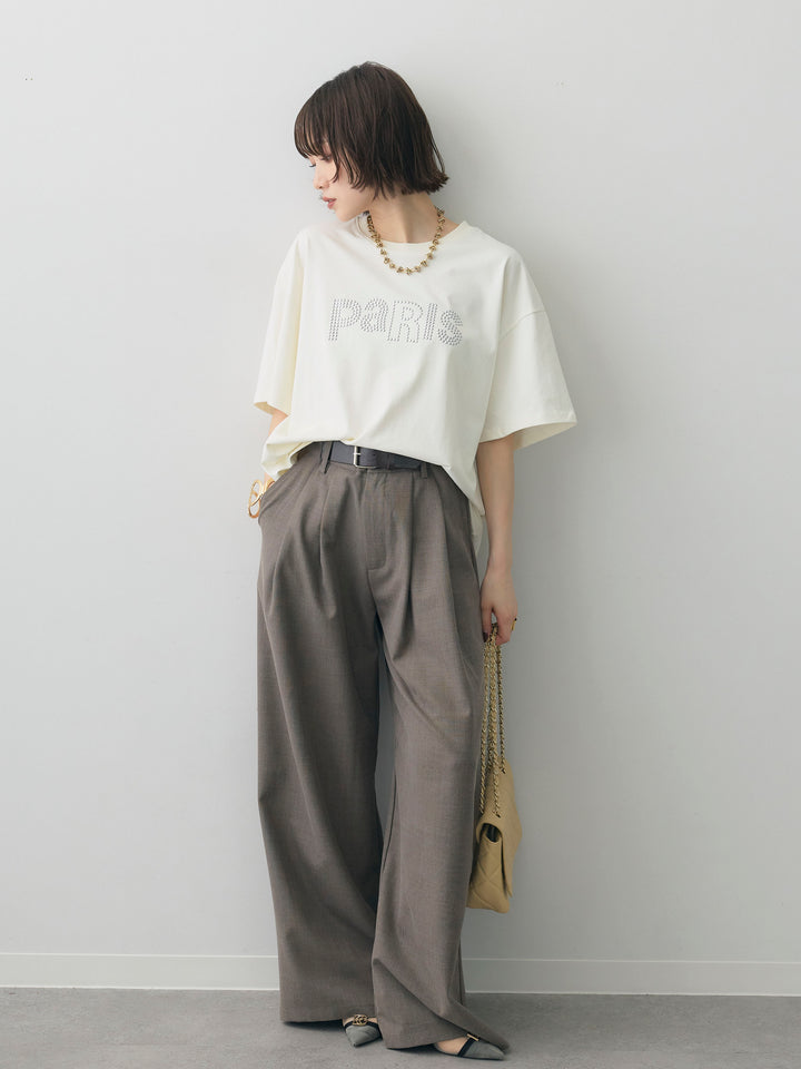 [SET]スタッズロゴTEE+ベルトデザインツータックドレープワイドパンツ(2set)