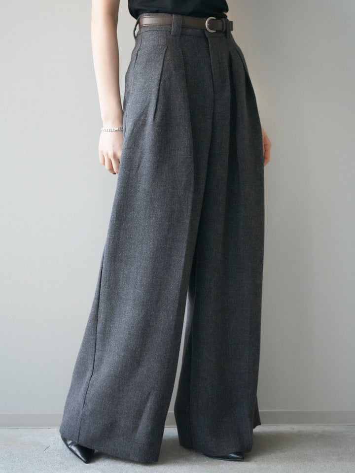 [予約]ウールタッチベルト付ワイドパンツ/charcoal