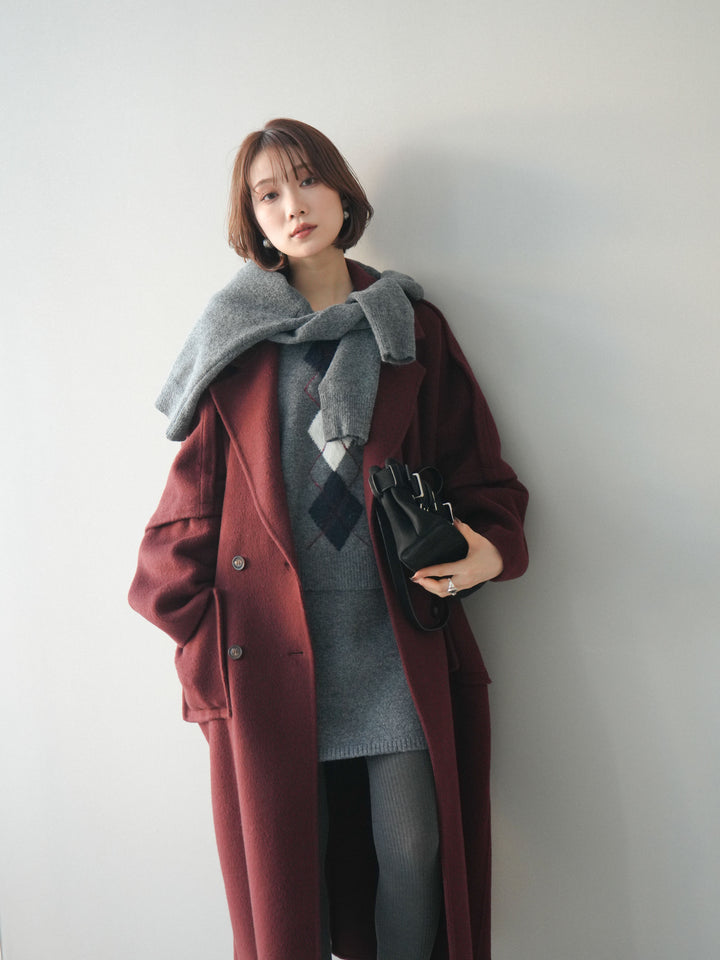 [20%オフ]カシミヤ100%ダブルブレストロングコート/red