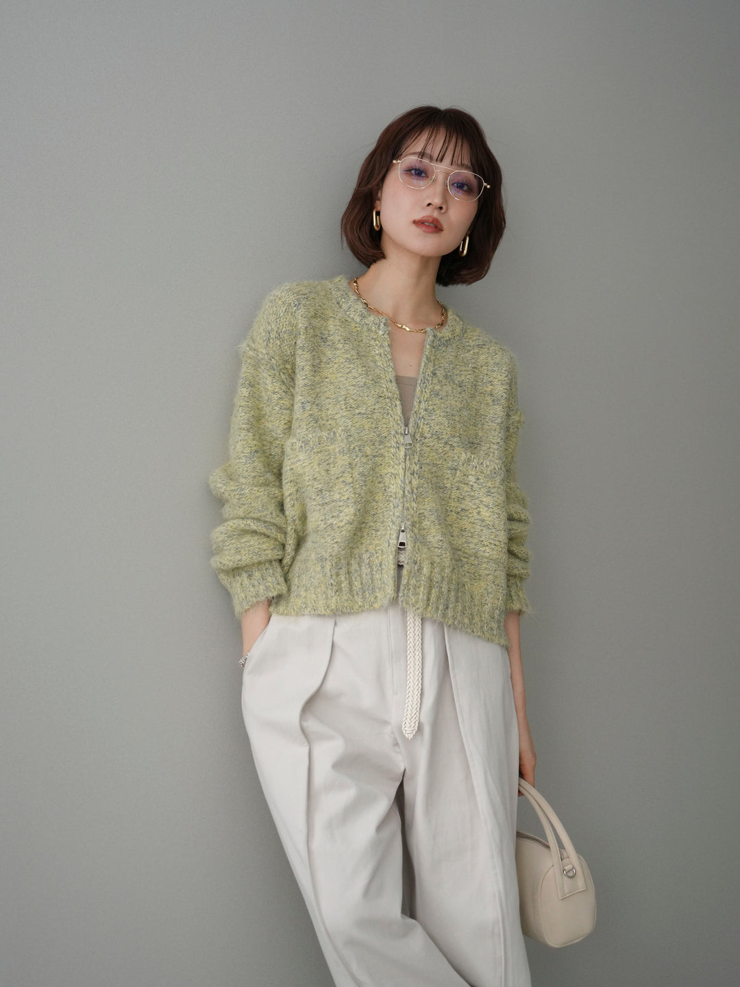 [SET]ミックスヤーンダブルZIPニットカーディガン+ミックスヤーンダブルZIPニットカーディガン(2set)