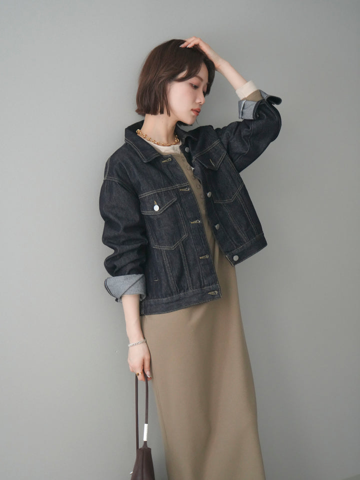 [SET]配色レイヤードヘンリーネックカットリブワンピース+配色レイヤードヘンリーネックカットリブワンピース(2set)