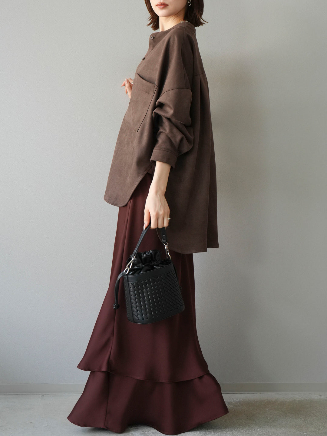 [予約]サテンフリルスカート/ブラウン