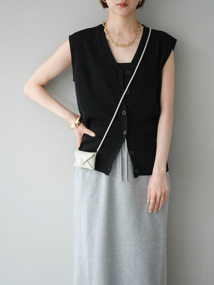 [SET] V領人造絲針織背心 + V領人造絲針織背心（2件組）