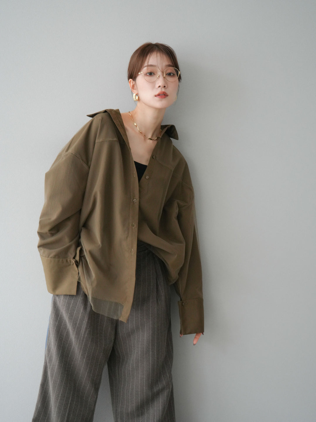 [予約]サイドラインストライプワイドパンツ/ブラウン